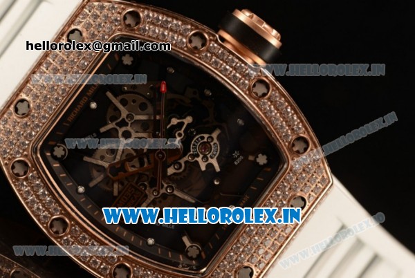 Richard Mille RM035-02 Americas Japanese Miyota 9015 Automatic Rose Gold Case Skeleton Dial With Dots Markers White Rubber Strap - Click Image to Close